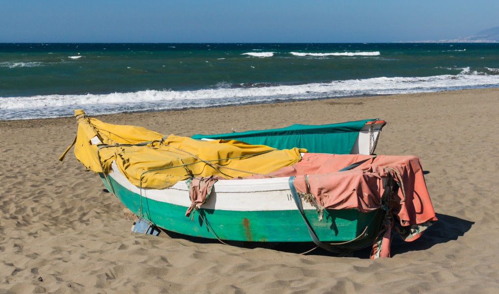 Fishing boats, morning, Beach, Rincon de la Victoria, Andalusia, Spain
