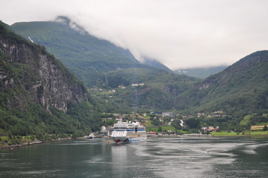 Geirangerfjord with AIDAblu from Cunards Queen Elizabeth (6006704984)