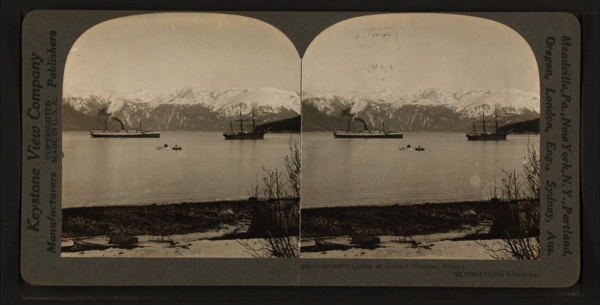 Steamer Queen at Haines mission, Alaska, en route to the Klondike, from Robert N. Dennis collection of stereoscopic views
