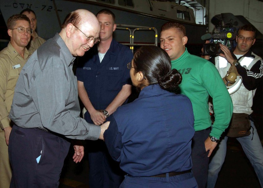 US Navy 030221-N-6817C-009 The Honorable H.T. Johnson, Acting Secretary of the Navy, meets with Sailors during a recent visit to USS Abraham Lincoln