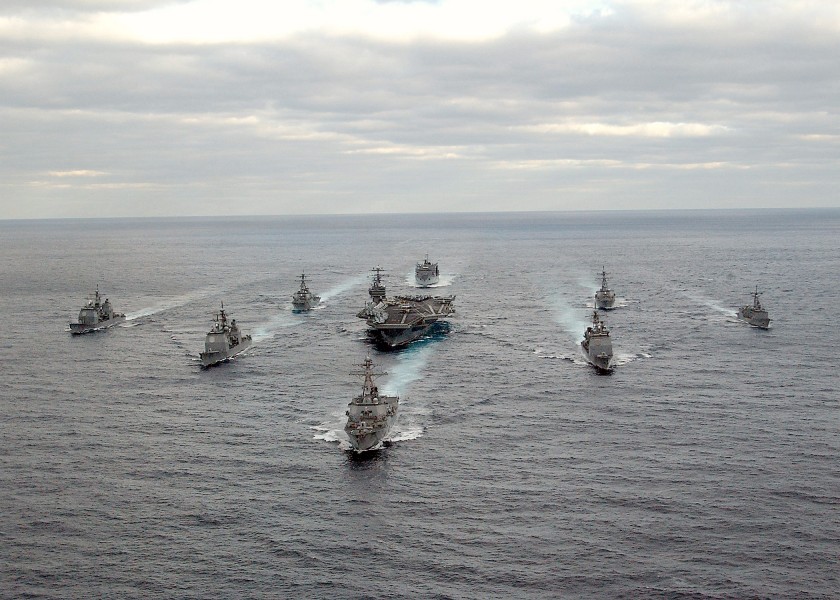 US Navy 031130-N-3653A-002 USS George Washington (CVN 73) Carrier Strike Group formation sails in the Atlantic Ocean