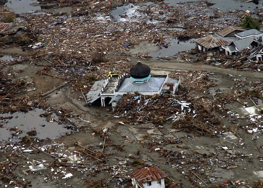 US Navy 050102-N-9593M-038 A village near the coast of Sumatra lays in ruin after the Tsunami that struck South East Asia