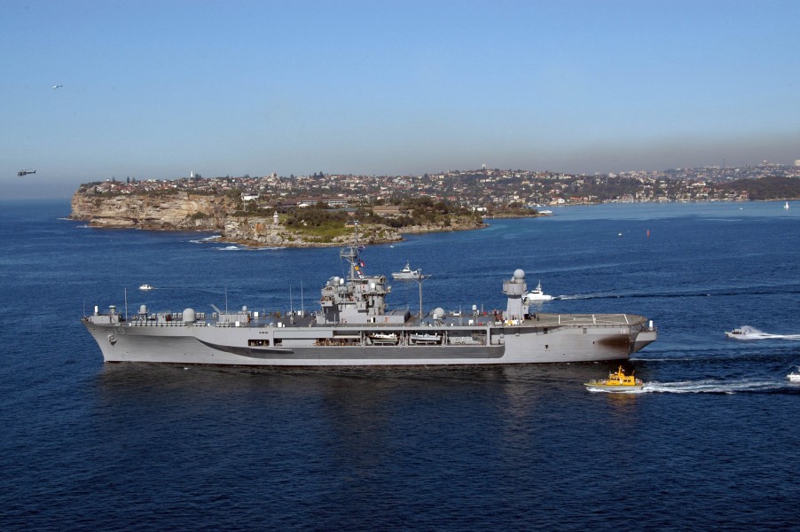 US Navy 050610-N-2468S-001 The amphibious command ship USS Blue Ridge (LCC 19) departs Australia, en route to the Coral Sea to take part in Talisman Saber 2005