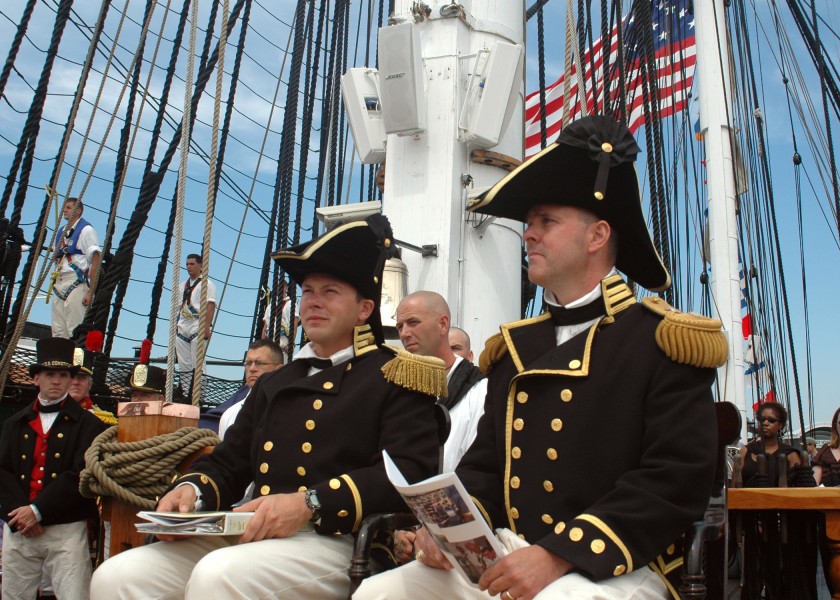 US Navy 050730-N-0335C-002 U.S. Navy Cmdr. Thomas C. Graves and Executive Officer Lt. Brad Coletti look on during USS Constitution change of command ceremony