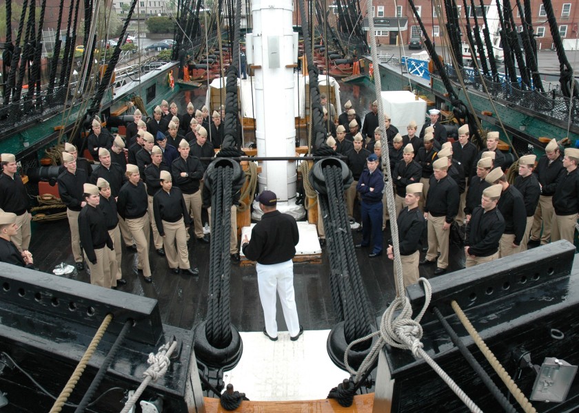 US Navy 060511-N-5367L-001 Students from the Naval Academy Preparatory School (NAPS) attend a special tour given by Boatswain^rsquo,s Mate 2nd Class Aaron Haney aboard USS Constitution