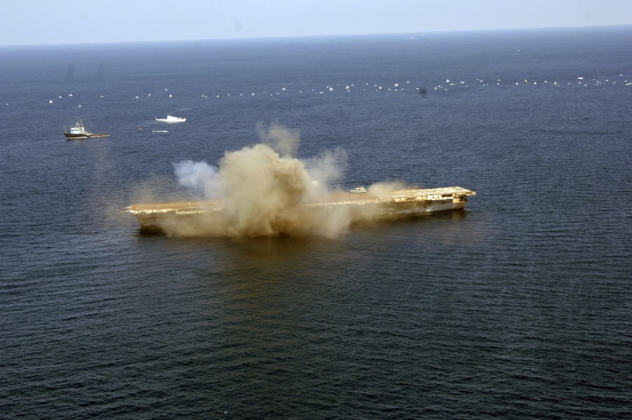 US Navy 060517-N-7992K-002 The ex-Oriskany, a decommissioned aircraft carrier, was sunk 24 miles off the coast of Pensacola, Fla., on May 17 to form an artificial reef
