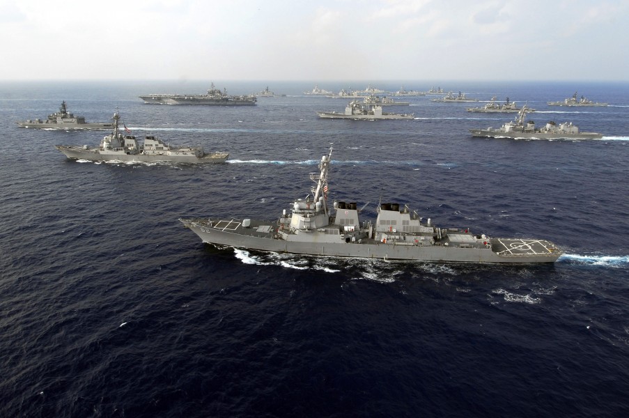 US Navy 071116-N-6106R-369 American and Japan Maritime Self-Defense Forces (JMSDF) ships transit in formation at the end of ANNUALEX 19G, the maritime component of the U.S.-Japan exercise Keen Sword 08