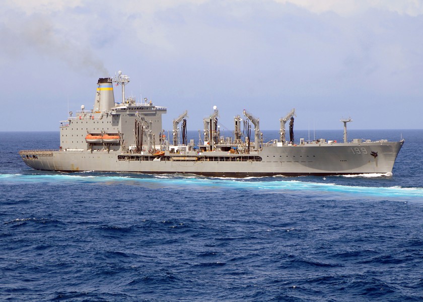 US Navy 081006-N-1082Z-025 The Military Sealift Command fleet replenishment oiler USNS Tippecanoe (T-AO 199) steams through the Indian Ocean after conducting a replenishment at sea