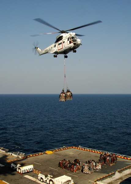 US Navy 081130-N-4236E-044 An SA-330 Puma conducts a vertical replenishment