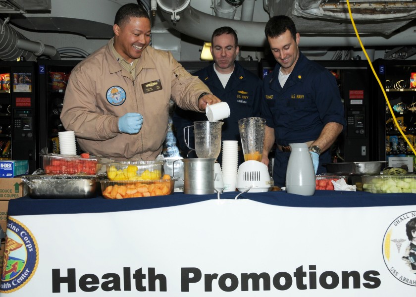 US Navy 090317-N-4856N-056 Officers aboard SS Abraham Lincoln (CVN 72) prepare fresh-fruit smoothies for Sailors