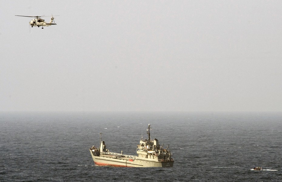 US Navy 100820-N-7317W-128 Eight mariners approach the Iranian navy ship Chiroo in a rigid-hull inflatable boat from the aircraft carrier USS Harry S. Truman (CVN 75)