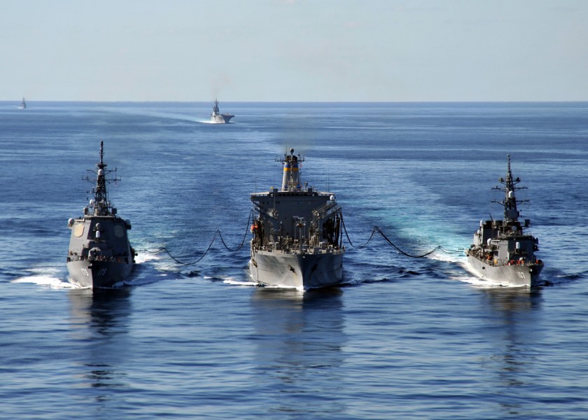 US Navy 101205-N-2013O-034 The Military Sealift Command fleet replenishment oiler USNS Tippecanoe (T-AO 199) refuels the Japan Maritime Self-Defens