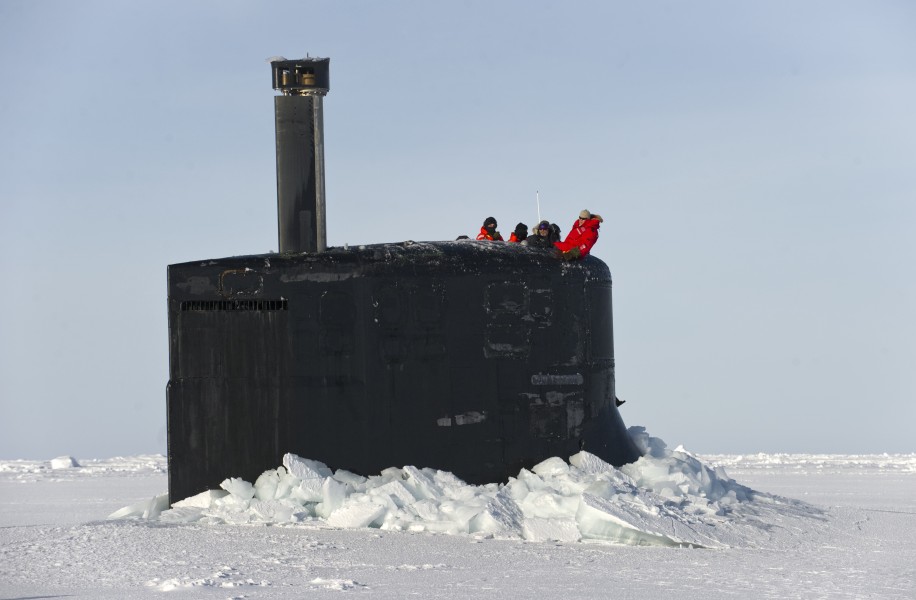 US Navy 110319-N-UH963-235 The crew of USS Connecticut (SSN 22) observe members of the Applied Physics Laboratory Ice Station clear ice from the su
