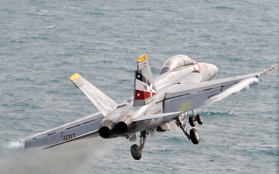 US Navy 120209-N-YB753-046 An F-A-18F Super Hornet assigned to the Bounty Hunters of Strike Fighter Squadron (VFA) 2 launches from the Nimitz-class