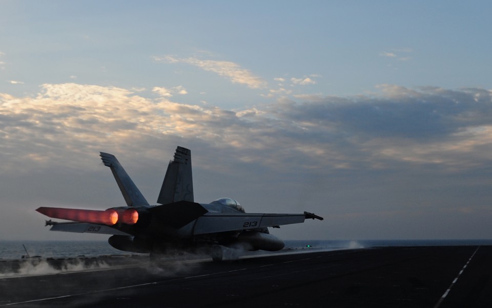 US Navy 120213-N-YL945-122 An F-A-18E Super Hornet assigned to the Kestrels of Strike Fighter Squadron (VFA) 137 launches from the flight deck of t