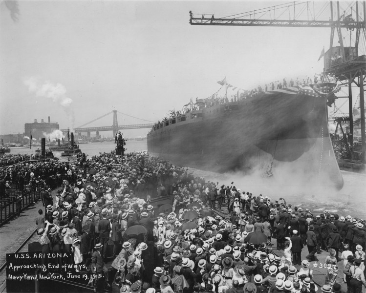 USS Arizona being launched NARA 19-LC-19A-23