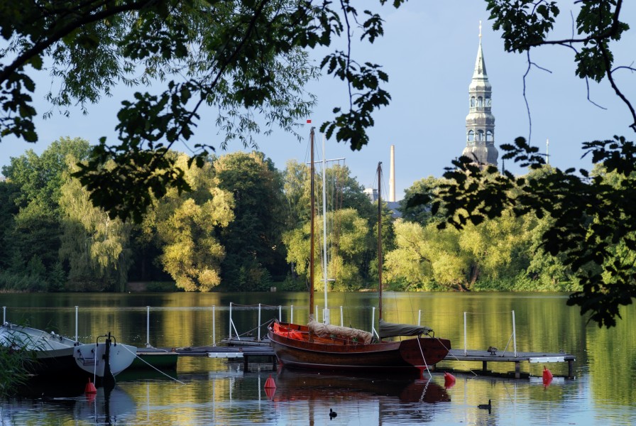 Zwickau - Swan pond with boat (aka)