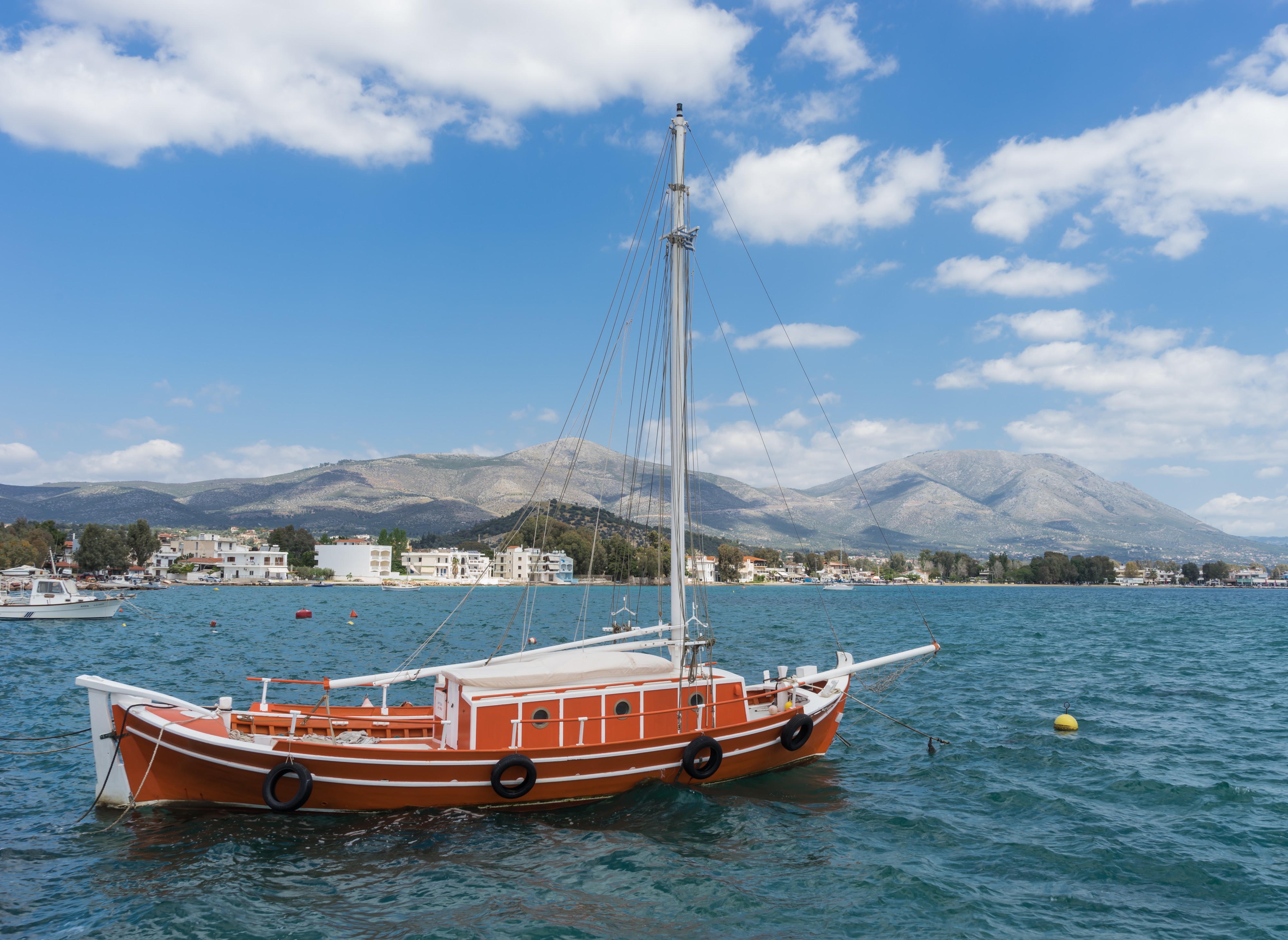 Orange boat Eretria Euboea Greece