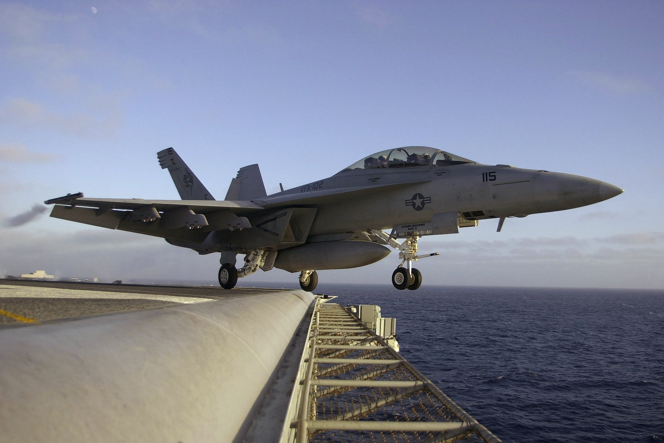 US Navy 030807-N-6213R-439 A F-A-18F Super Hornet launches off the flight deck of USS John C. Stennis (CVN 74) during a scheduled training exercise