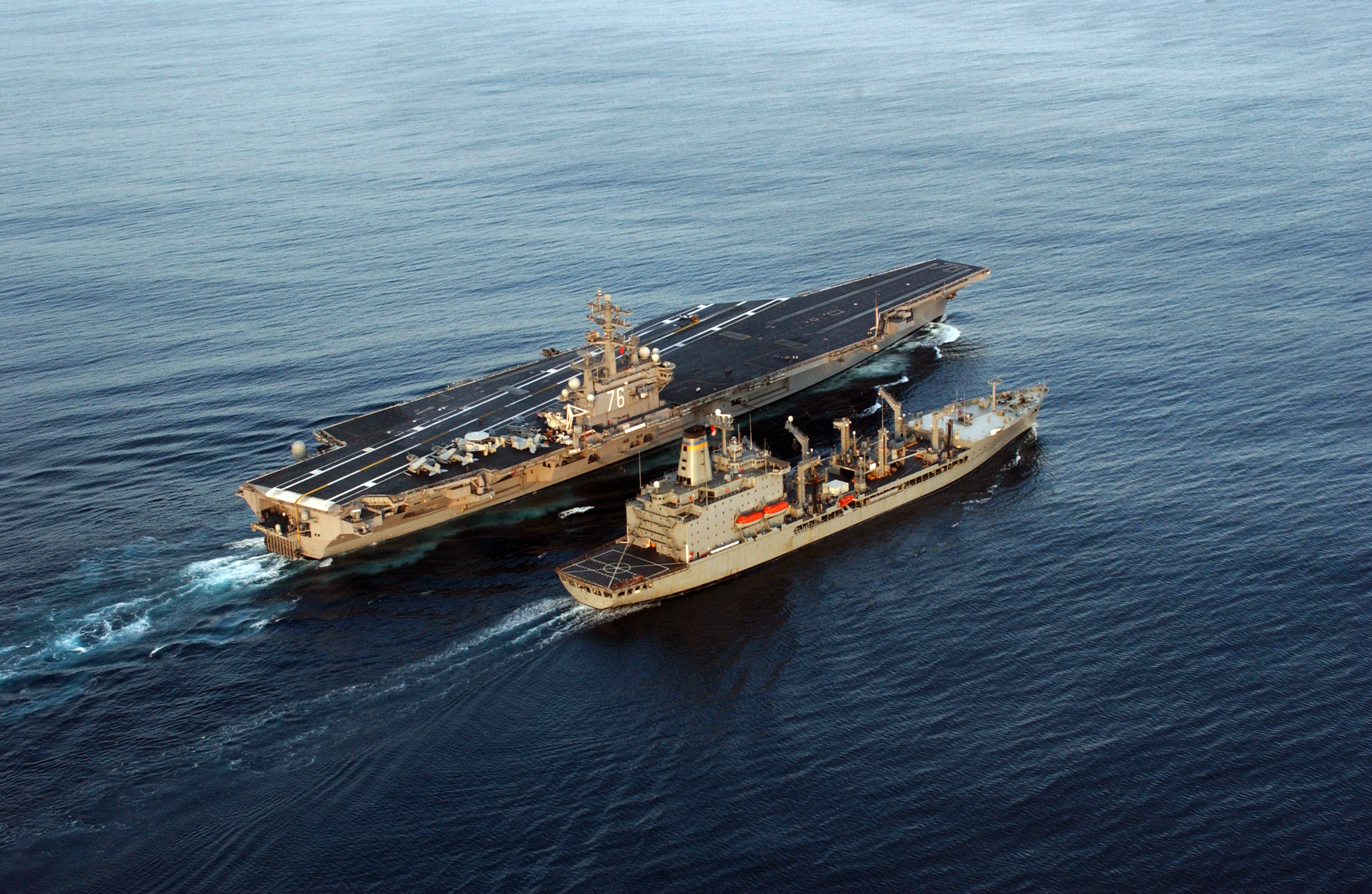 US Navy 070128-N-4776G-282 Military Sealift Command (MSC) underway replenishment oiler USNS Yukon (T-AO 202) transfers JP-5 to USS Ronald Reagan (CVN 76) during a refueling at sea