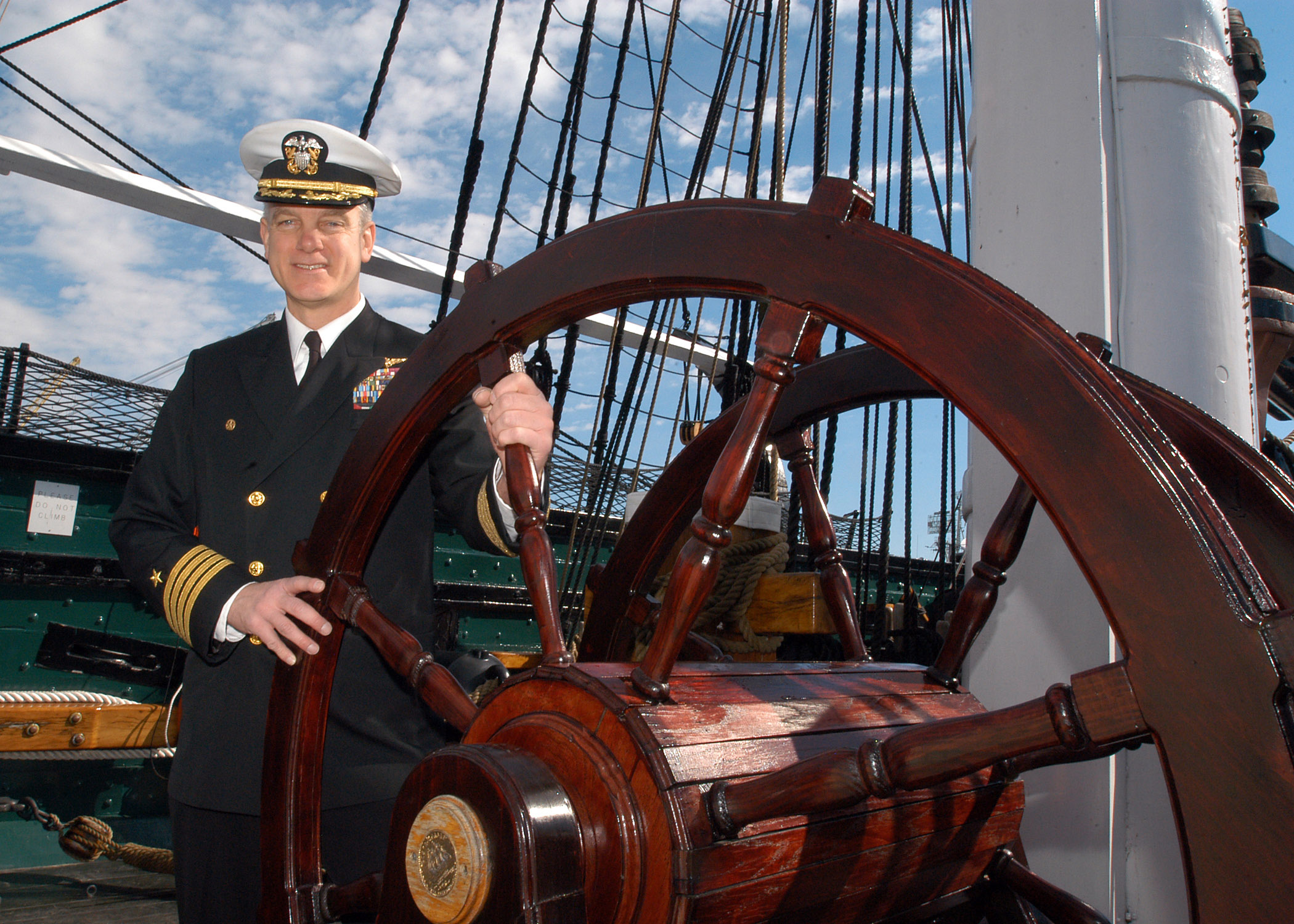 US Navy 070303-N-2541H-058 Capt. Todd A. Zecchin, commanding officer of USS John F. Kennedy (CV 67), takes the helm of the Navy^rsquo,s oldest commissioned ship, USS Constitution