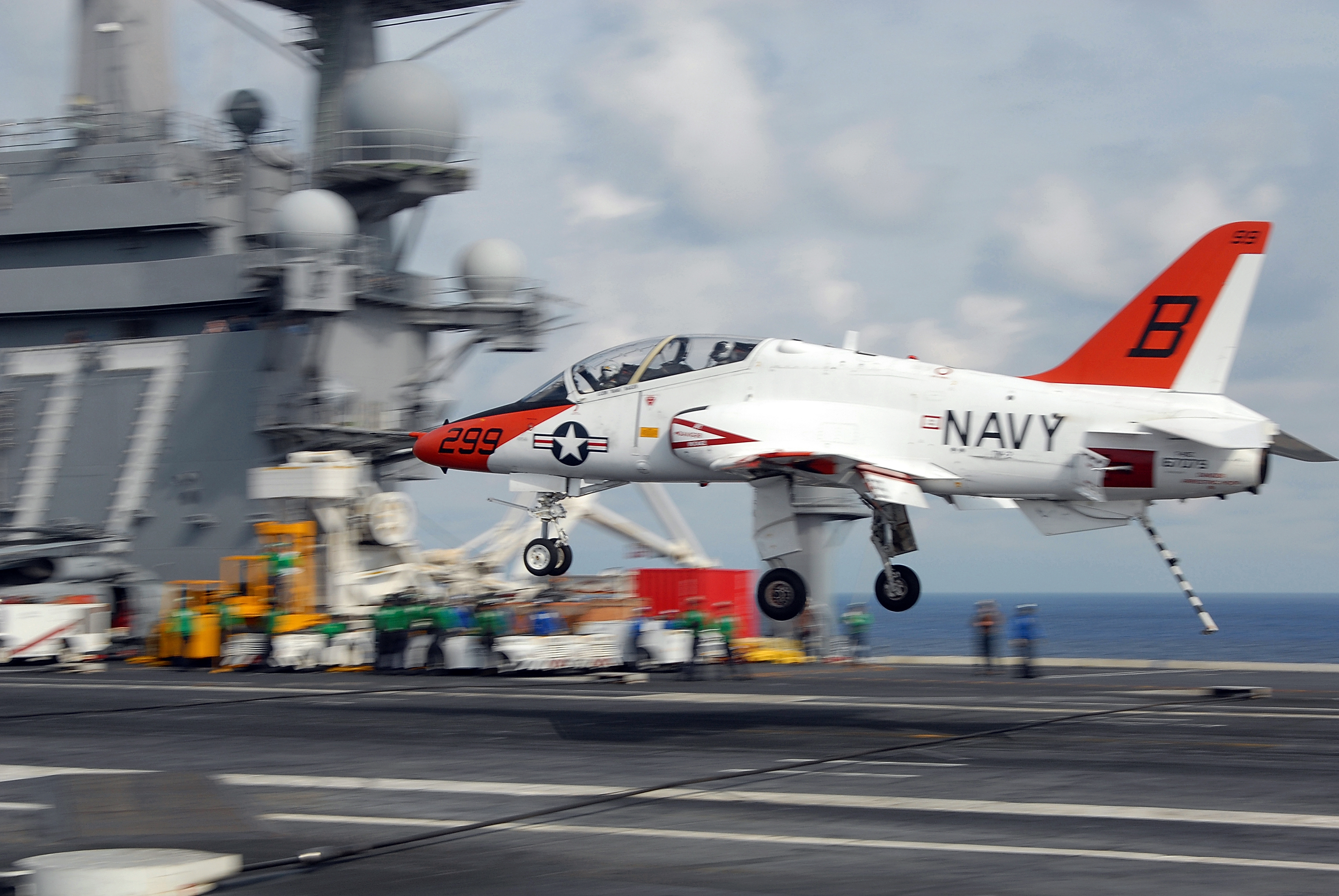 US Navy 090608-N-7656T-096 A T-45A Goshawk training aircraft assigned to Chief of Naval Air Training (CNATRA) comes in for an arrested landing or 