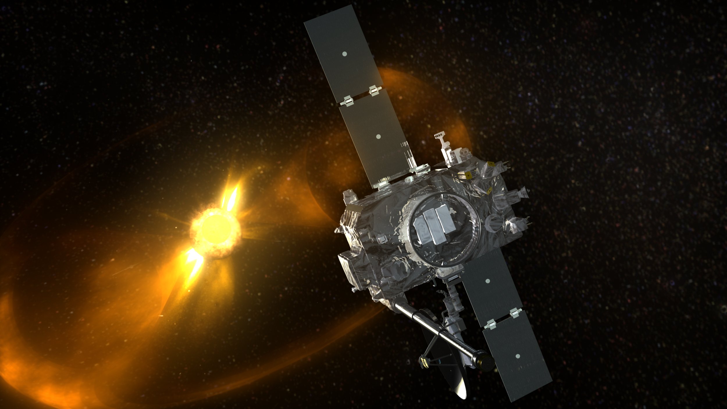 Artist's concept showing CME sweeping past STEREO