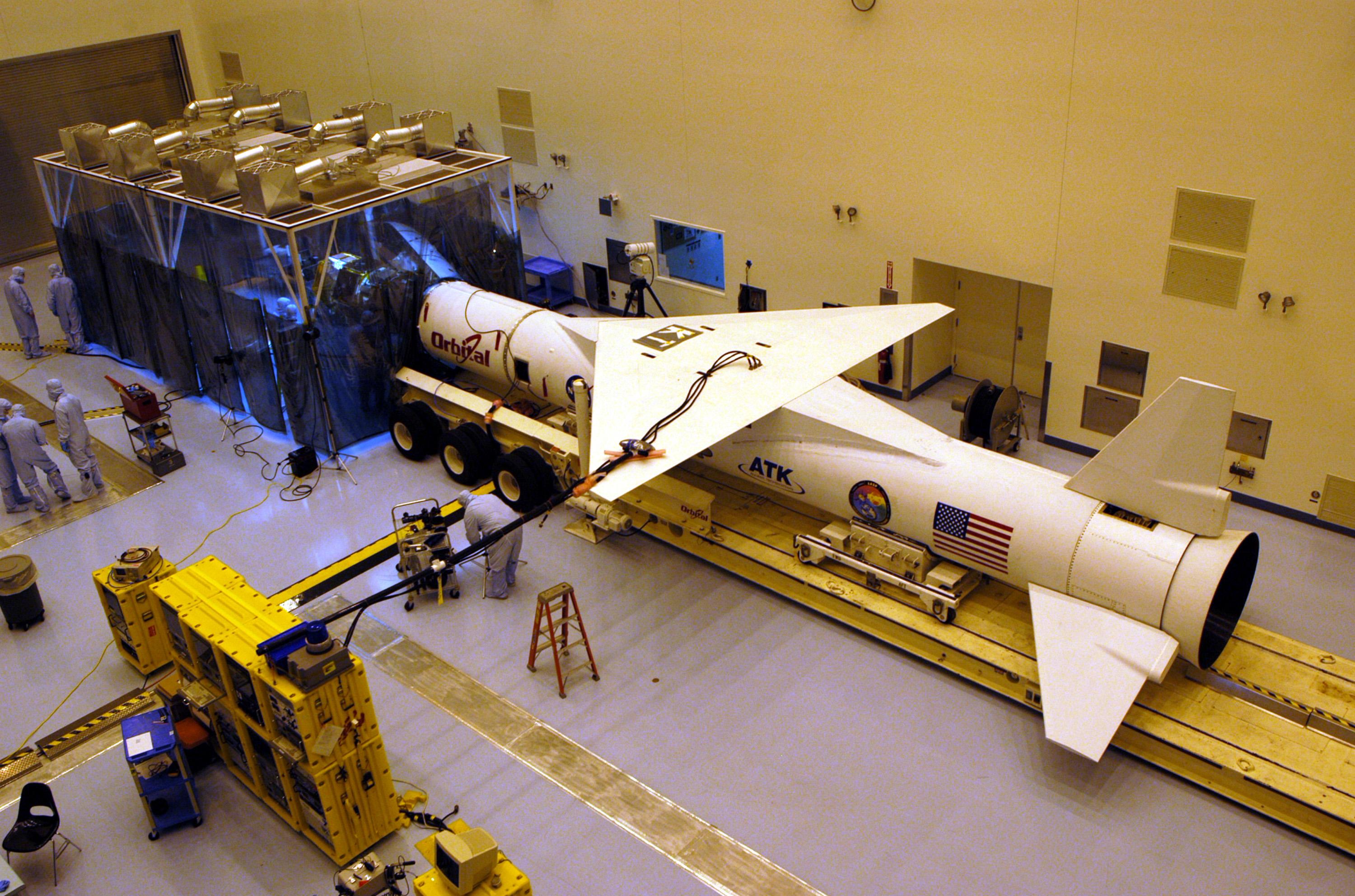 Pegasus XL rocket in MPPF with clean room