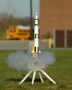 Launch of a multistage model rocket.