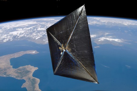 Artist concept of NanoSail-D in space.