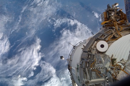 An unpiloted ISS Progress resupply vehicle approaches the International Space Station, bringing almost two tons of food, fuel, oxygen, propellant and supplies for the Expedition 24 crew members aboard the station. After an aborted docking on July 2, Progress 38 successfully docked to the aft end of the Zvezda Service Module at 12:17 p.m. (EDT) on July 4, 2010. The docking was executed flawlessly by Progress' Kurs automated rendezvous system.