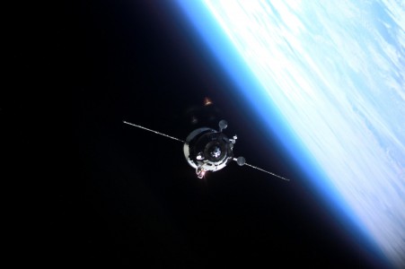 Progress M1-7 seen from the International Space Station during docking.