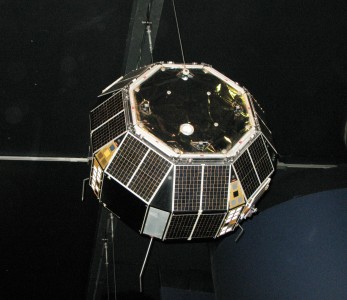 Photo of a model of the Prospero X-3 satellite in London's Science Museum.