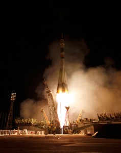 The Soyuz TMA-21 launches from the Baikonur Cosmodrome in Kazakhstan on April 5, 2011 (Kazakhstan time) carrying three Expedition 27 crew members on their to join the rest of the crew already onboard the International Space Station. The three are Russian cosmonaut and Soyuz commander Alexander Samokutyaev, and NASA astronaut Ron Garan and Russian cosmonaut Andrey Borisenko, both flight engineers. The Soyuz, which has been dubbed 