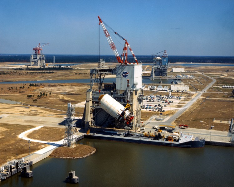 Saturn V S-II hoisted onto Test Stand - GPN-2000-003015