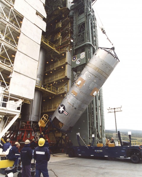 Titan 23G second stage is lifted to vertical