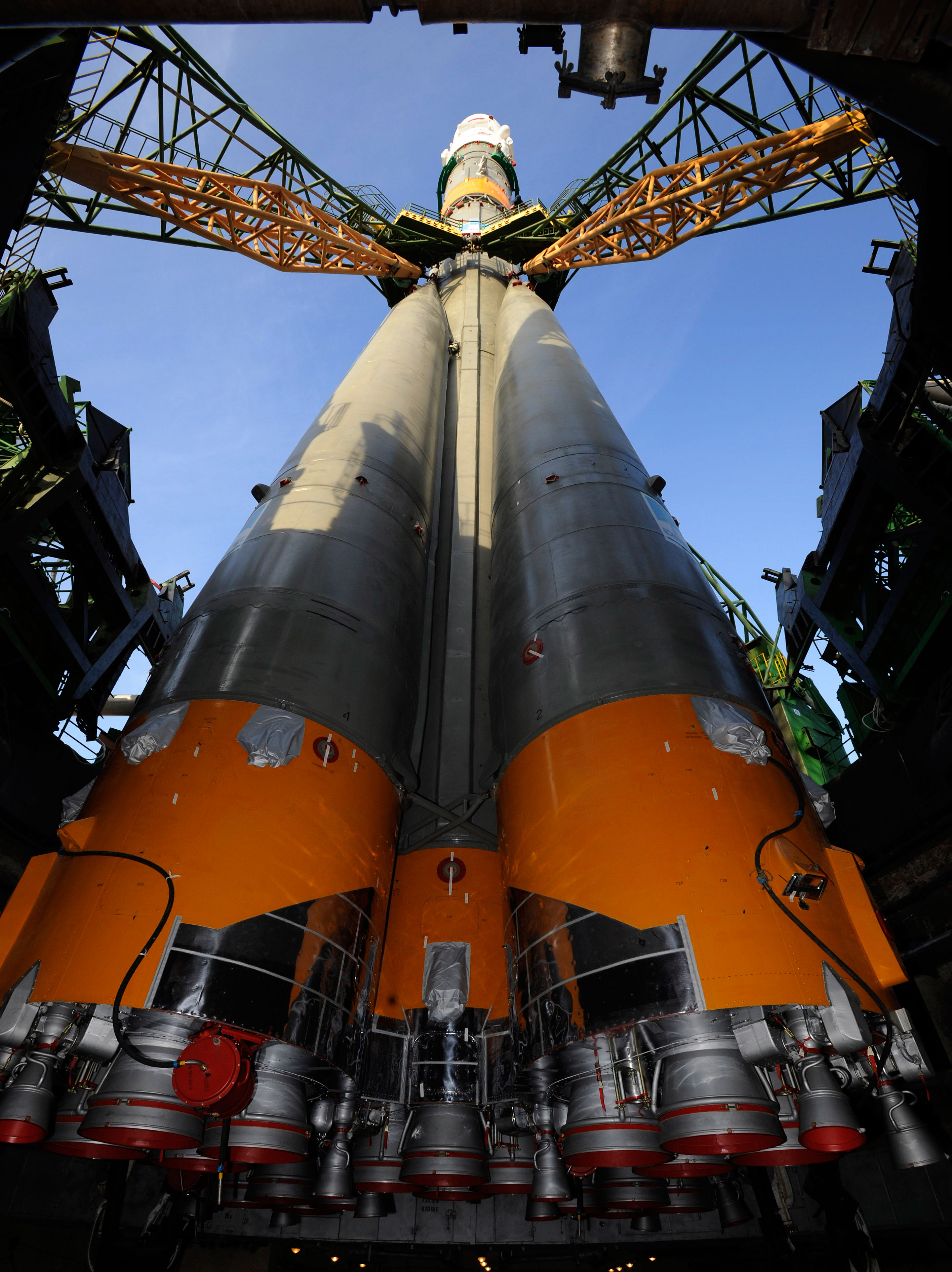 Soyuz TMA-13 erected at Baikonur Cosmodrome launch pad