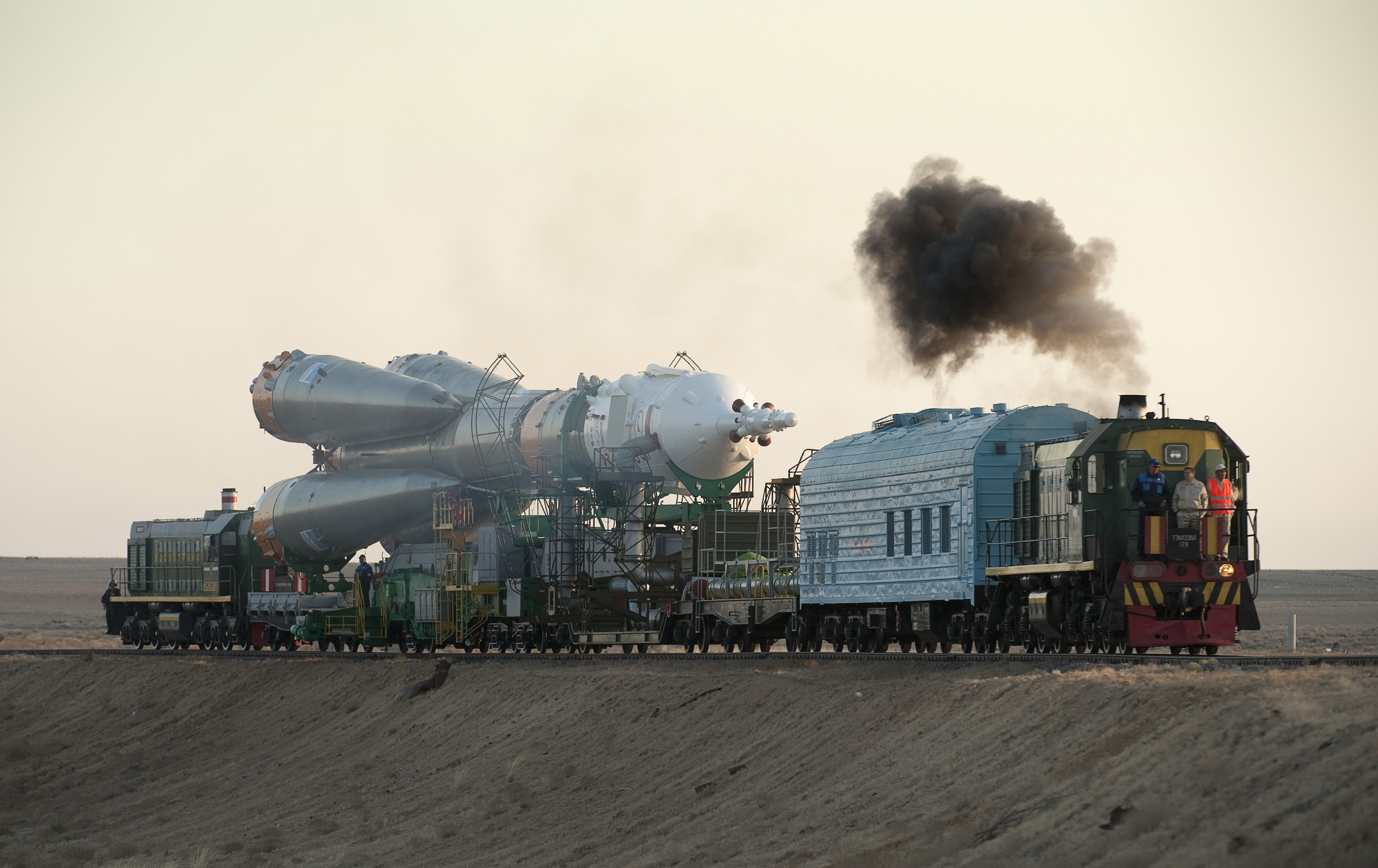 Soyuz TMA-16 launch vehicle being transported to pad