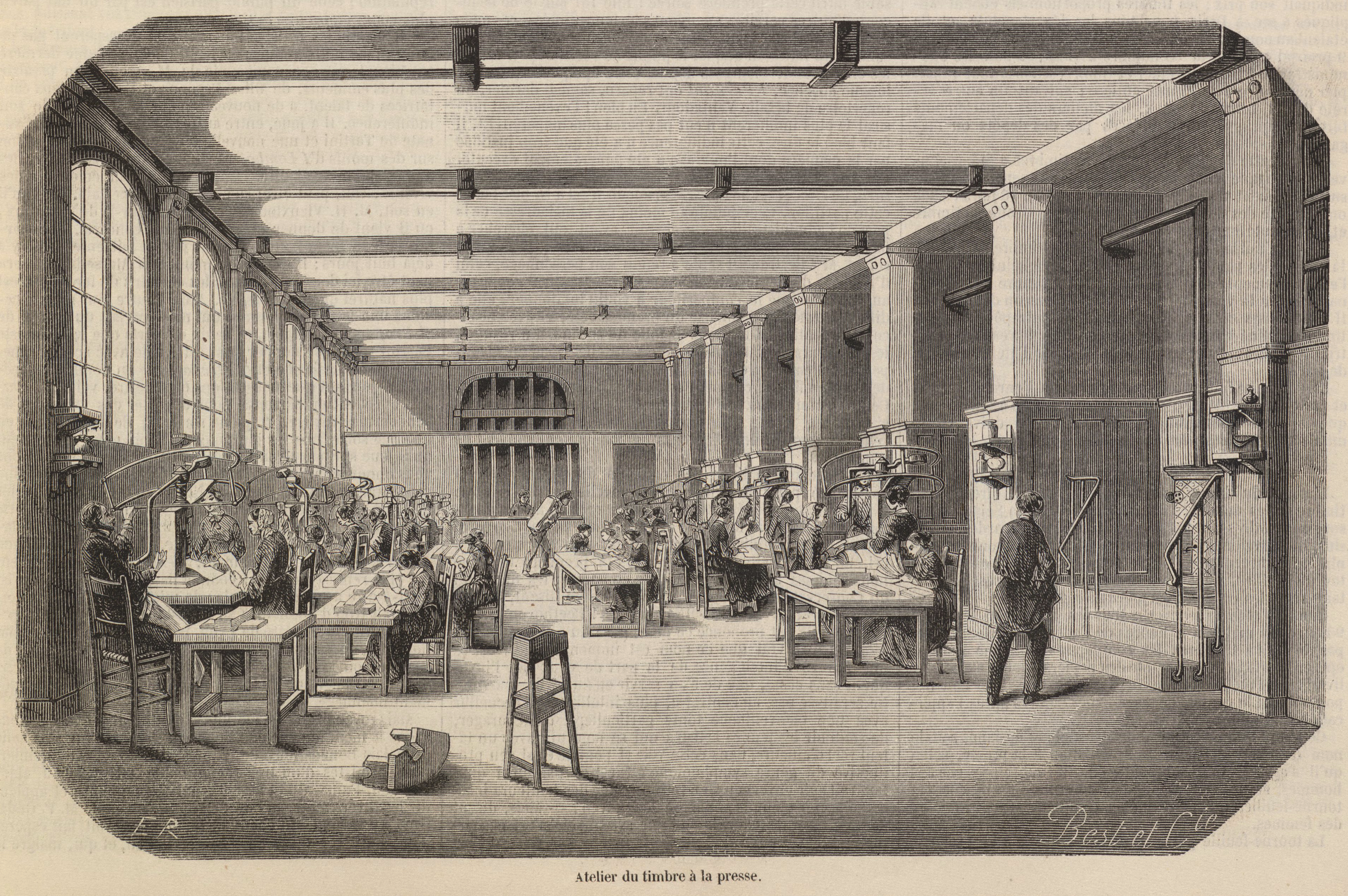 Atelier du timbre à la presse, 1853