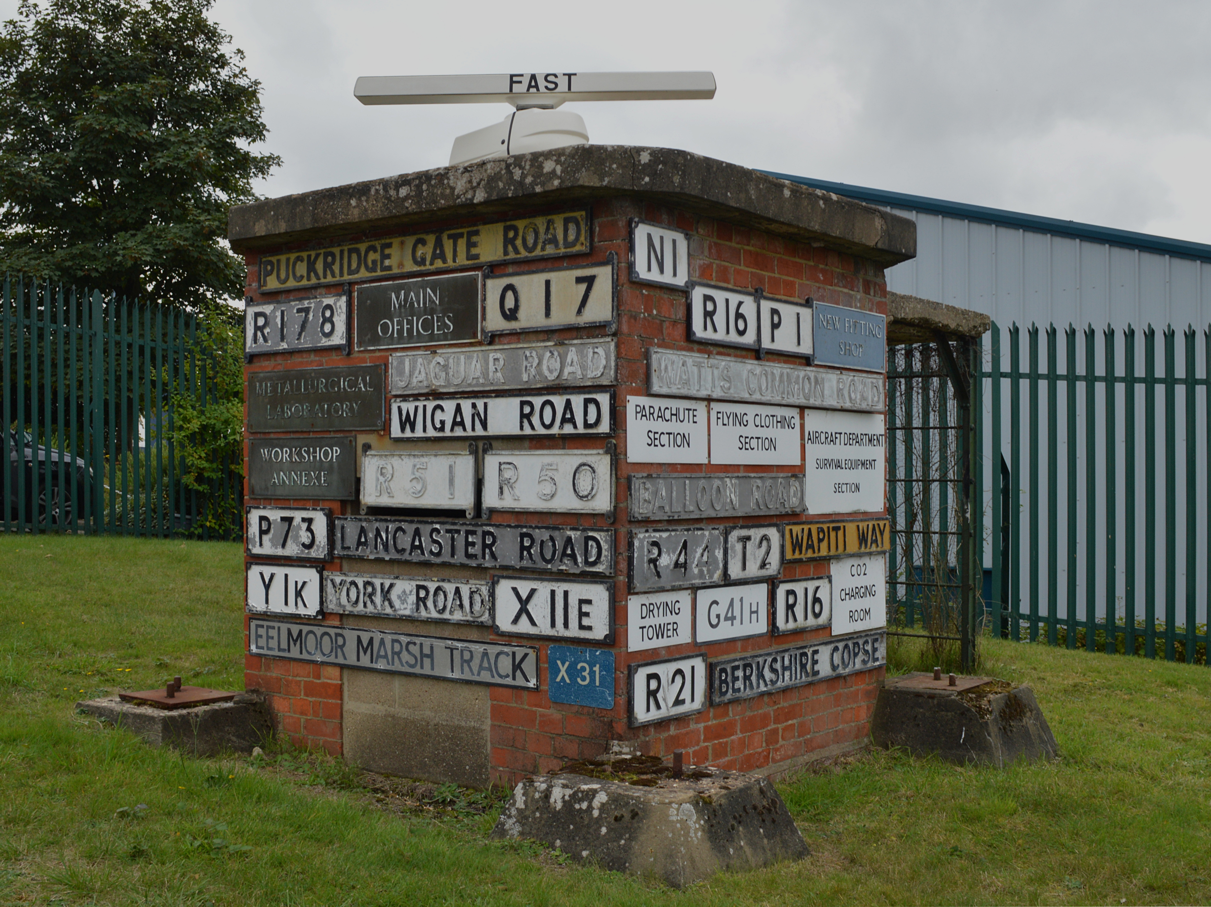 Brick building with signs, FAST