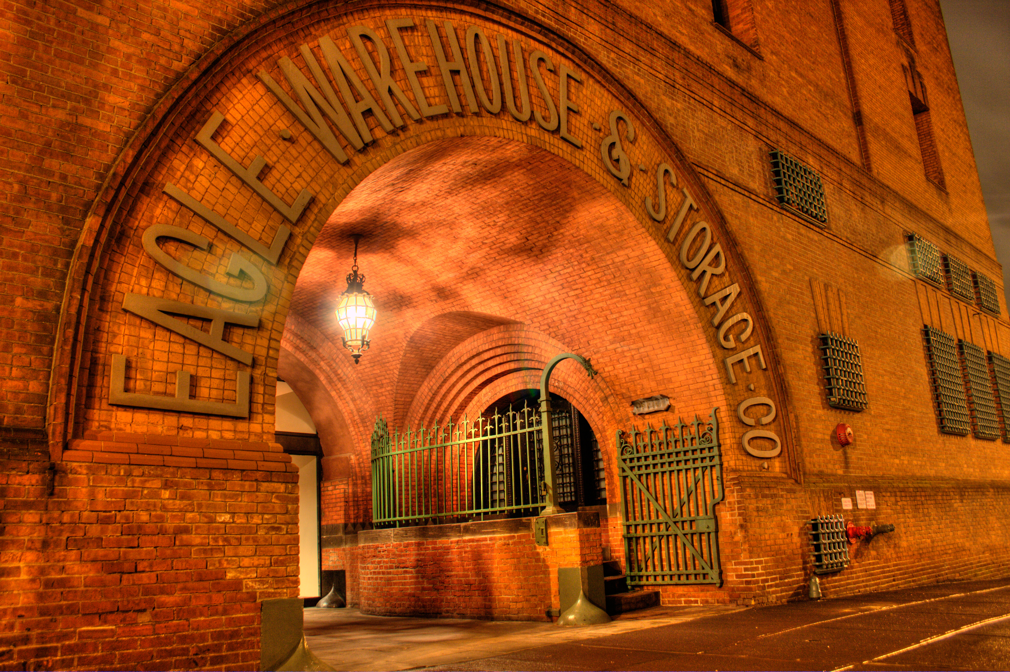 Eagle Warehouse main entrance at night