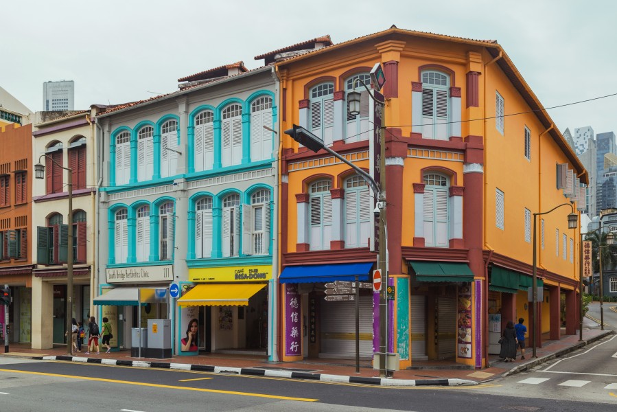 2016 Singapur, Chinatown, Ulica South Bridge, Domy-sklepy (12)