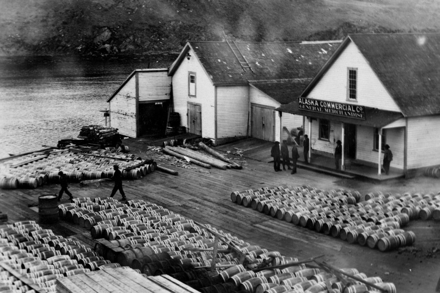 Alaksa Commercial Co and barrelled salmon, Hood Bay (crop)