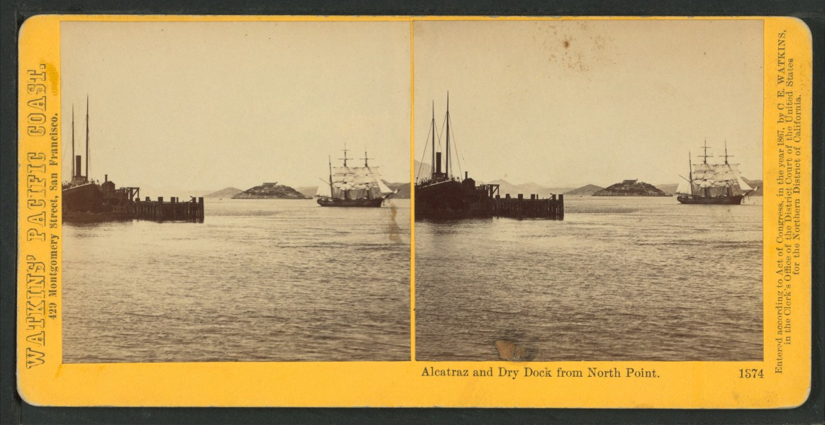 Alcatraz and Dry Dock from North Point, from Robert N. Dennis collection of stereoscopic views