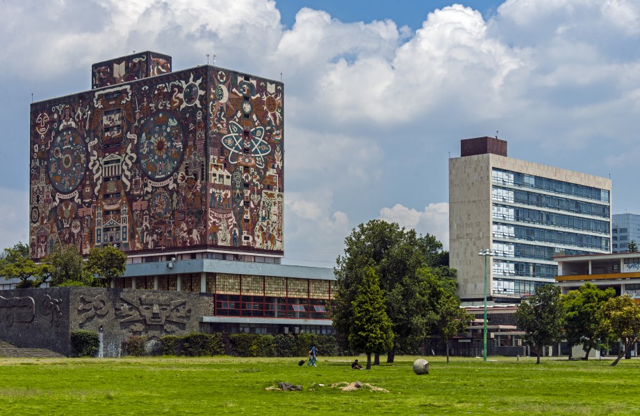 Biblioteca and Torre des Humanidades I from Las Islas, Ciudad Universitaria, Mexico City