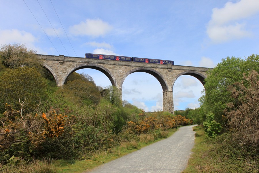 Carnon Viaduct - FGW 150126 above Mineral Tramways Trail