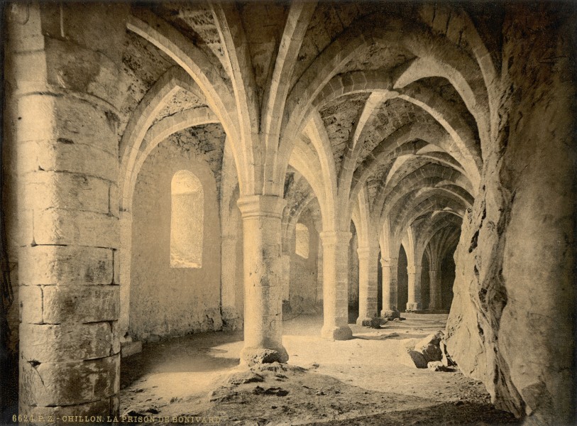 Chillon Castle interior Bonivards Prison Geneva Lake Switzerland