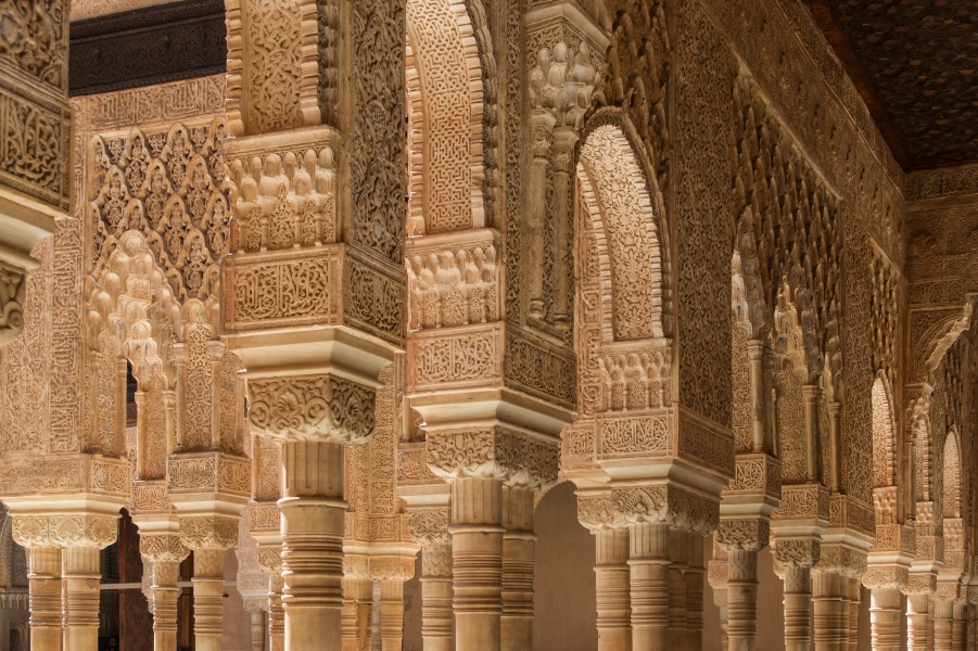 Columns arches Patio de los Leones, Alhambra, Granada, Andalusia, Spain