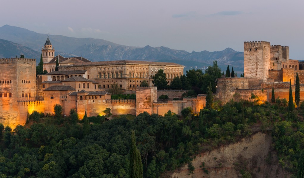 Dusk Charles V Palace Alhambra Granada Andalusia Spain