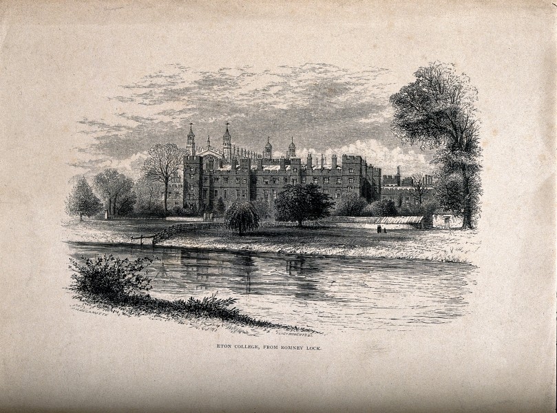 Eton College School from Romney Lock, Berkshire. Wood engrav Wellcome V0012638